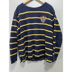 Polo Ralph Lauren Shirt Men XLYellow Navy Rugby Emblem Striped Elbow Patches VTG